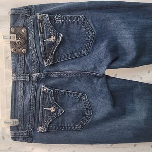 MISS ME skinny jeans size 31 reg. Midrise Flap pocket. Shiny metallic embroidery
